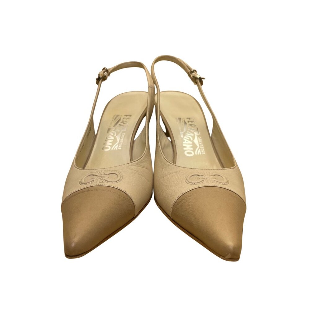 Salvatore Ferragamo Women’s White Leather Slingback Magnolia Carisa Heels 7.5 - Picture 2 of 11